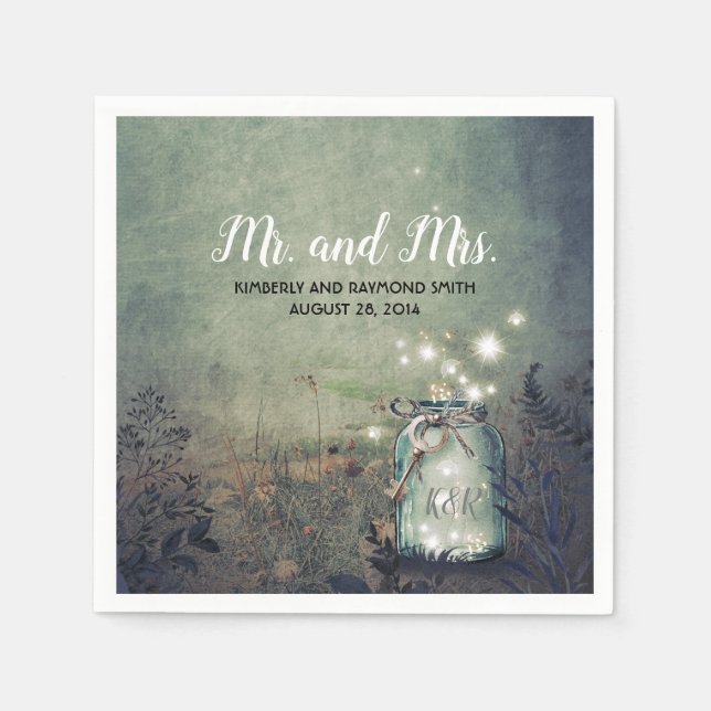 Mason Jar Firefly Lights Rustic Wedding Napkin (Front)