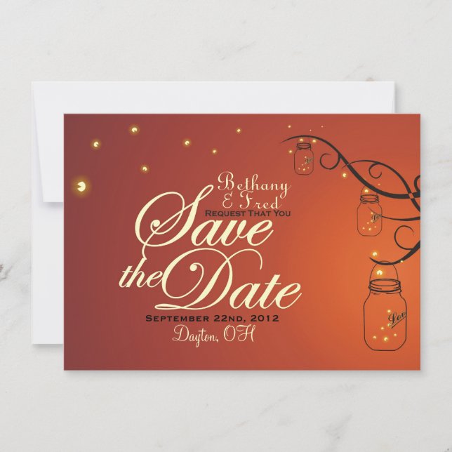 Mason Jar & Firefly Save the Date Postcard (Front)
