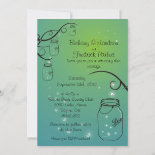 Mason Jar Firefly Wedding Invitation Green Teal