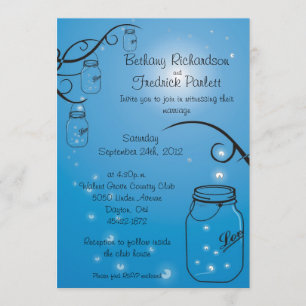 Mason Jar Firefly Wedding Invitation Medium Blue