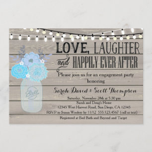 Mason Jar Floral Blue Engagement Part Invitation