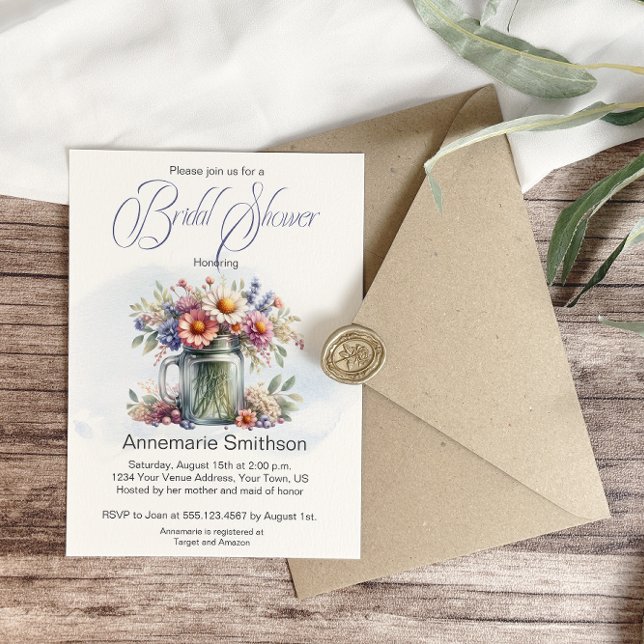 Mason Jar Floral Bouquet Bridal Shower Invitation (Creator Uploaded)