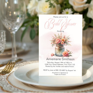 Mason Jar Floral Bouquet Bridal Shower Invitation