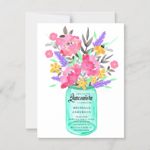 Mason Jar Floral Bouquet Quinceanera Magnetic Card