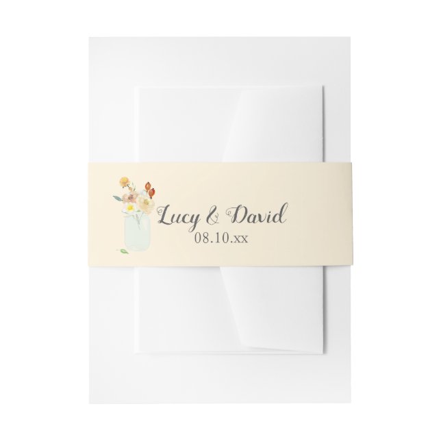 Mason Jar Floral Fall Wedding Invitation Belly Band (Front Example)