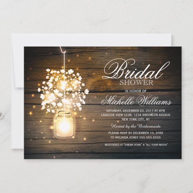 Mason Jar floral rustic bridal shower invitation (Front)