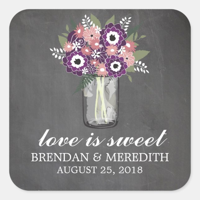 Mason Jar Floral Wedding Square Sticker (Front)