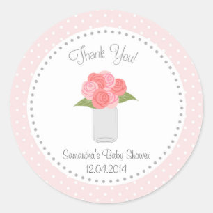 Mason Jar Flower Baby Shower Sticker Polka dot