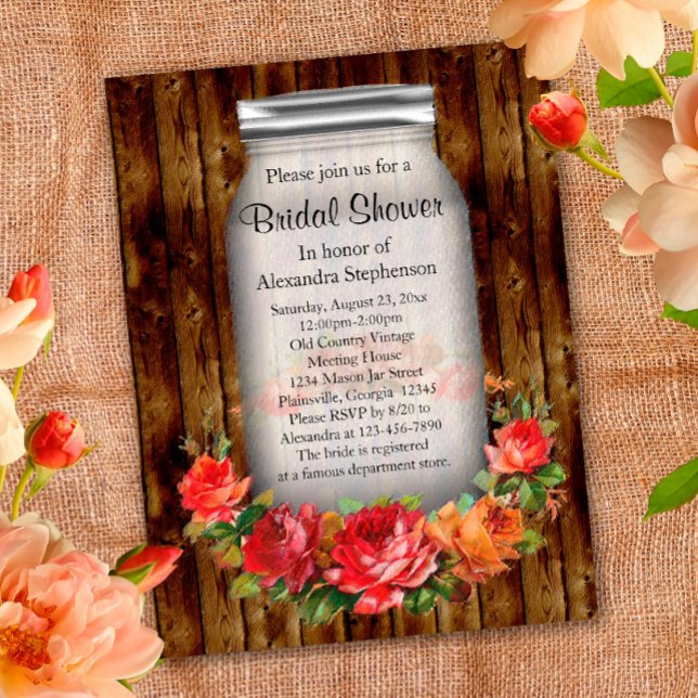 Mason Jar Flower Wreath Bridal Shower Invitation Postcard (Creator Uploaded)