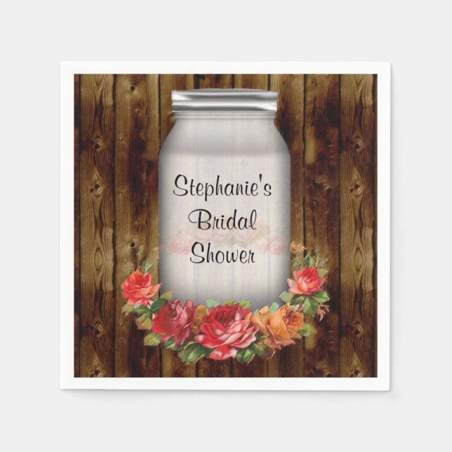 Mason Jar Flower Wreath Bridal Shower Napkin (Front)