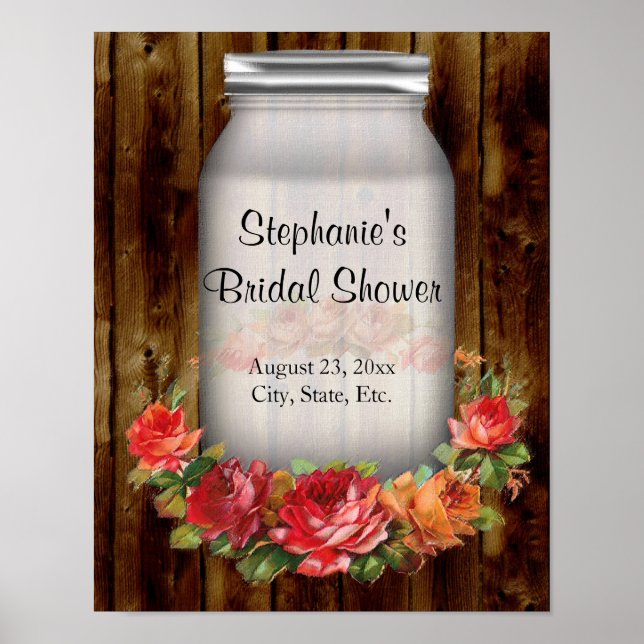 Mason Jar Flower Wreath Bridal Shower Poster (Front)