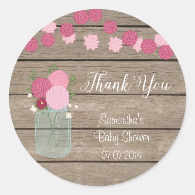 Mason Jar Flowers Baby Shower Sticker (Front)