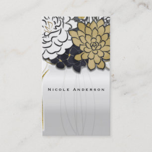 Mason Jar Flowers Rustic Grey Gold Floral Chic Business Card