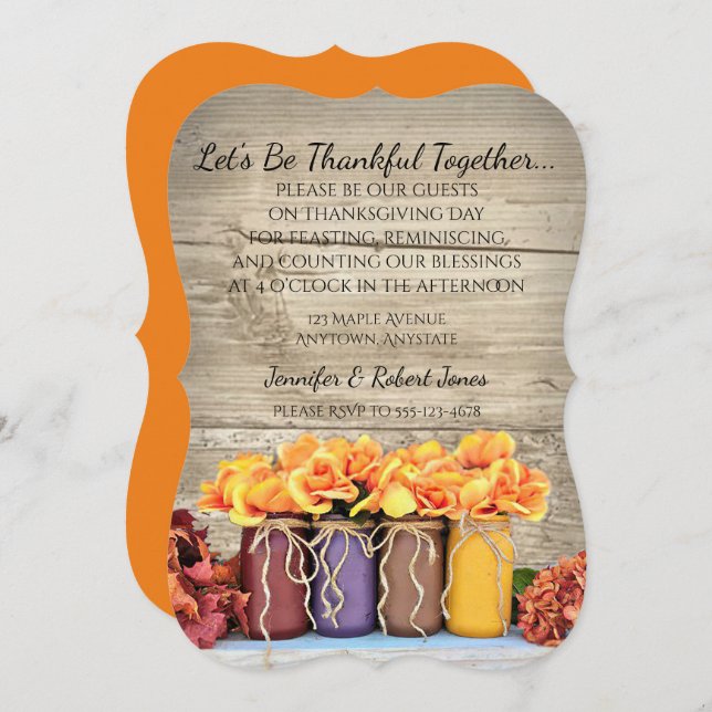 Mason Jar Flowers Rustic Thanksgiving Invitation (Front/Back)