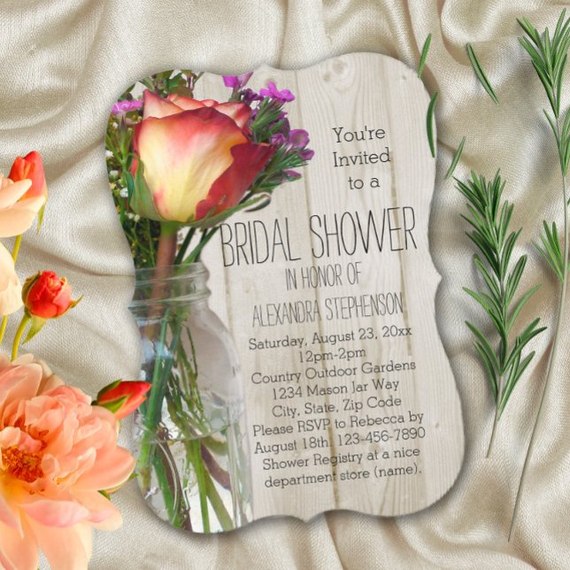 Mason Jar Flowers Vintage Rustic Bridal Shower Invitation (Creator Uploaded)