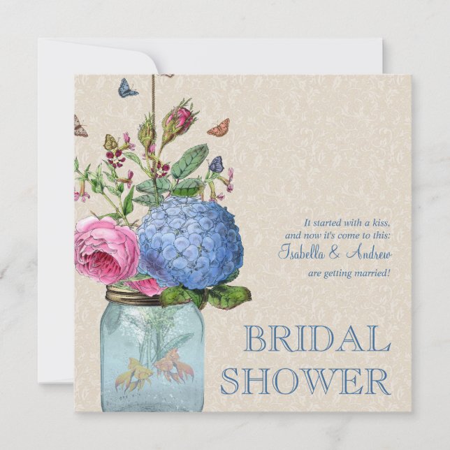 Mason Jar Goldfish Love Bridal Shower Invitation (Front)