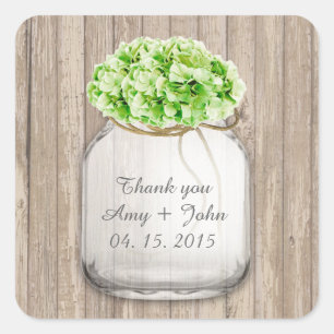 Mason jar green hydrangea wedding favours hyd4 square sticker