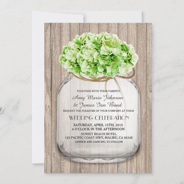 Mason jar green hydrangea wedding invites hyd4 (Front)