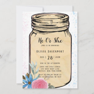 Mason Jar He or She Gender Reveal Baby Shower Invi Invitation