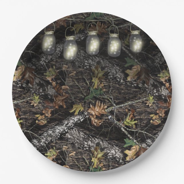 Mason Jar + Hunting Camo Party Plates for Showers (Front)
