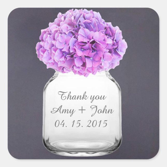 Mason jar hydrangea wedding favours hydrangea8 square sticker (Front)