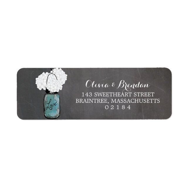 Mason Jar Hydrangeas Chalkboard Return Address Label (Front)