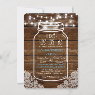 Mason Jar Lace String Lights I DO BBQ Engagement Invitation
