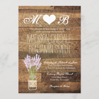 Mason Jar Lavender Barn Wood Wedding Invitations