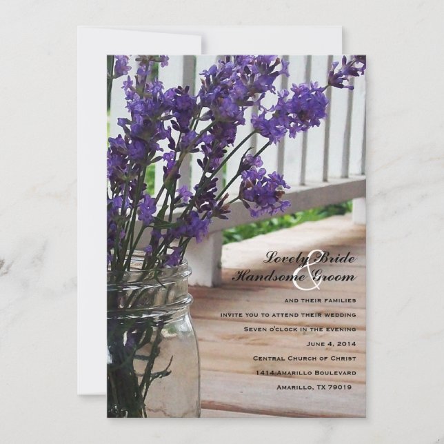 Mason Jar Lavender Porch Wedding Invitation (Front)