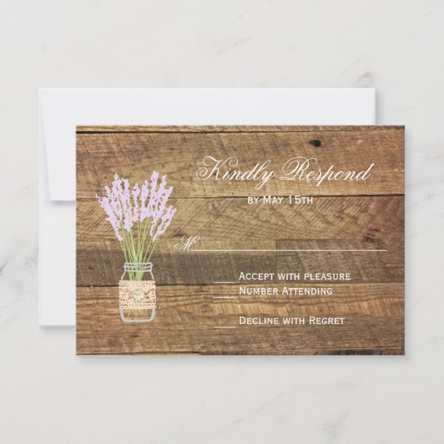 Mason Jar Lavender Wedding RSVP Cards (Front)