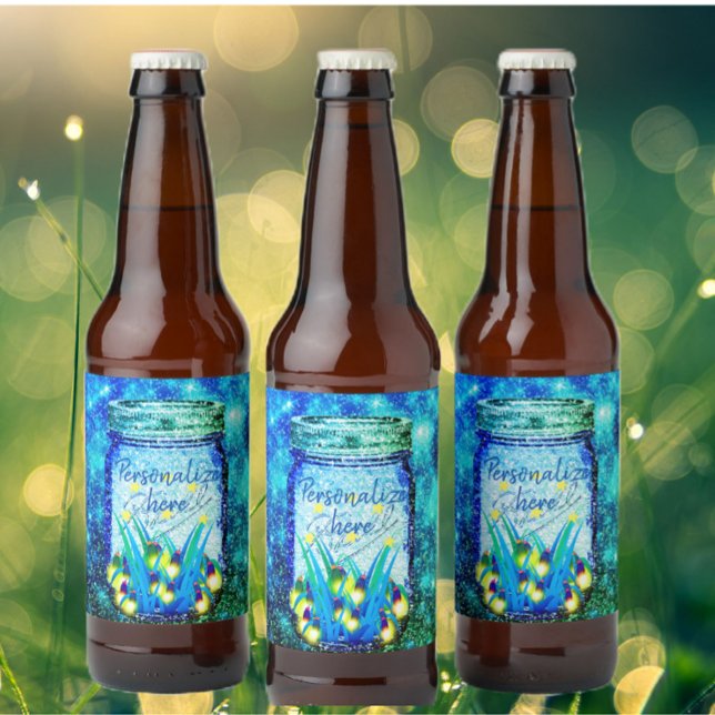 Mason jar lightning bug glowing firefly blue  wine label (Creator Uploaded)