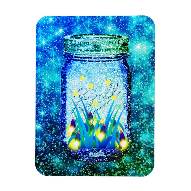 Mason jar lightning bug glowing firefly  magnet (Vertical)