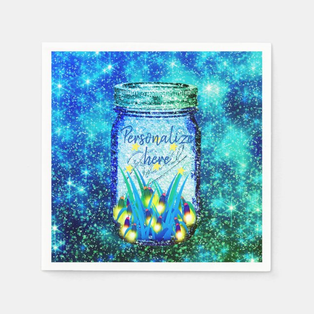 Mason jar lightning bug glowing firefly  magnet napkin (Front)