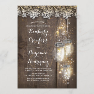 Mason Jar Lights and Lace Rustic Engagement Party Invitation