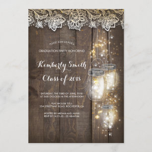 Mason Jar Lights and Lace Rustic Graduation Party Invitation