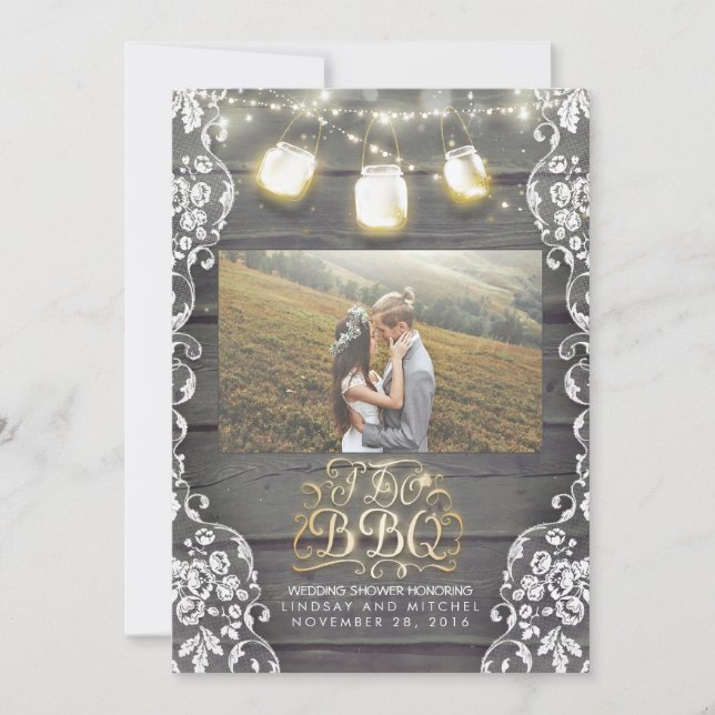Mason Jar Lights Rustic Photo I DO BBQ Photo Invitation (Front)