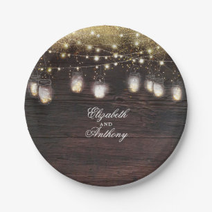 Mason Jar Lights Rustic Wedding Paper Plate