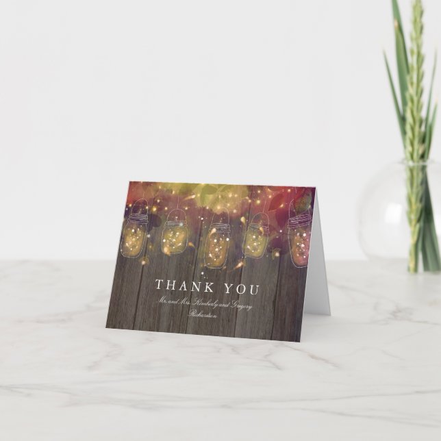 Mason Jar Lights Wedding Thank You Card (Front)