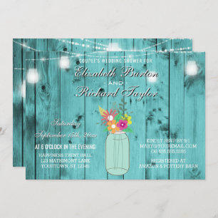 Mason Jar Lights Wood Couples Wedding Shower Invitation