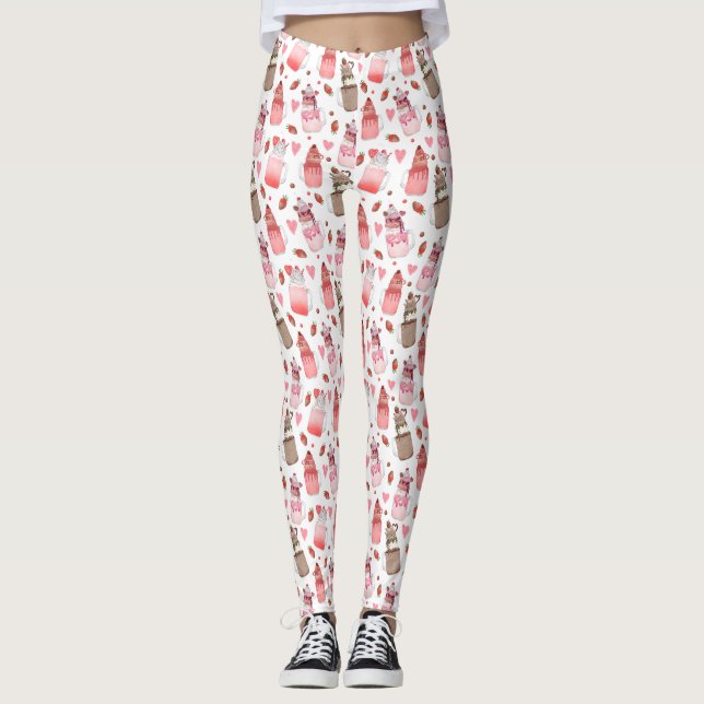 Mason Jar Milkshakes Valentine Pattern Leggings (Front)