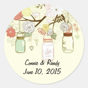 Mason Jar Monogram Classic Round Sticker