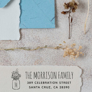 Mason Jar Monogram Family Name Return Address Self-inking Stamp