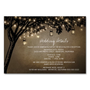 Mason Jar Oak Tree Reception Accommodation Cards