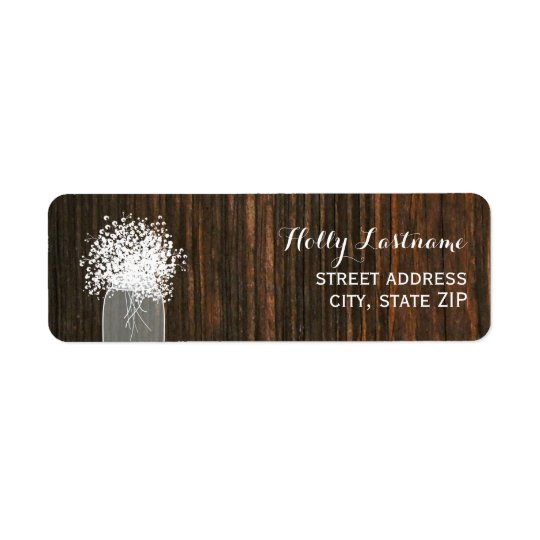 Mason Jar Of Baby's Breath Wood Inspired Label Return Address Label