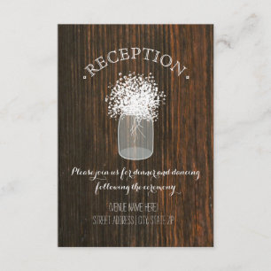Mason Jar of Baby's Breath Wood Inspired Reception Enclosure Card