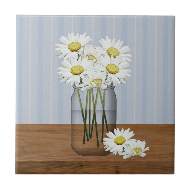 Mason Jar Of Daisies Tile (Front)