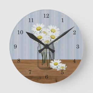 Mason Jar Of Daisies Wall Clock