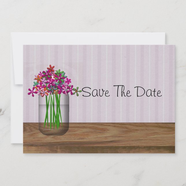 Mason Jar Of Flowers Save The Date (Front)