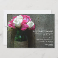 Mason Jar of Pink and White Roses Barn Wedding