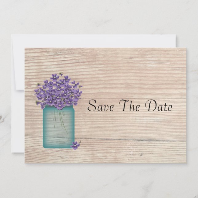 Mason Jar Of Violets Save The Date (Front)